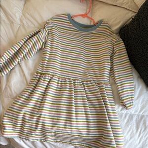 Mini Boden Striped Long Sleeve Cotton Dress in Pastel Rainbow